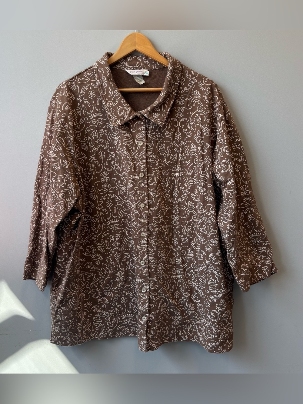 Fresh Produce 3X Knit Button Shirt Jacket Brown